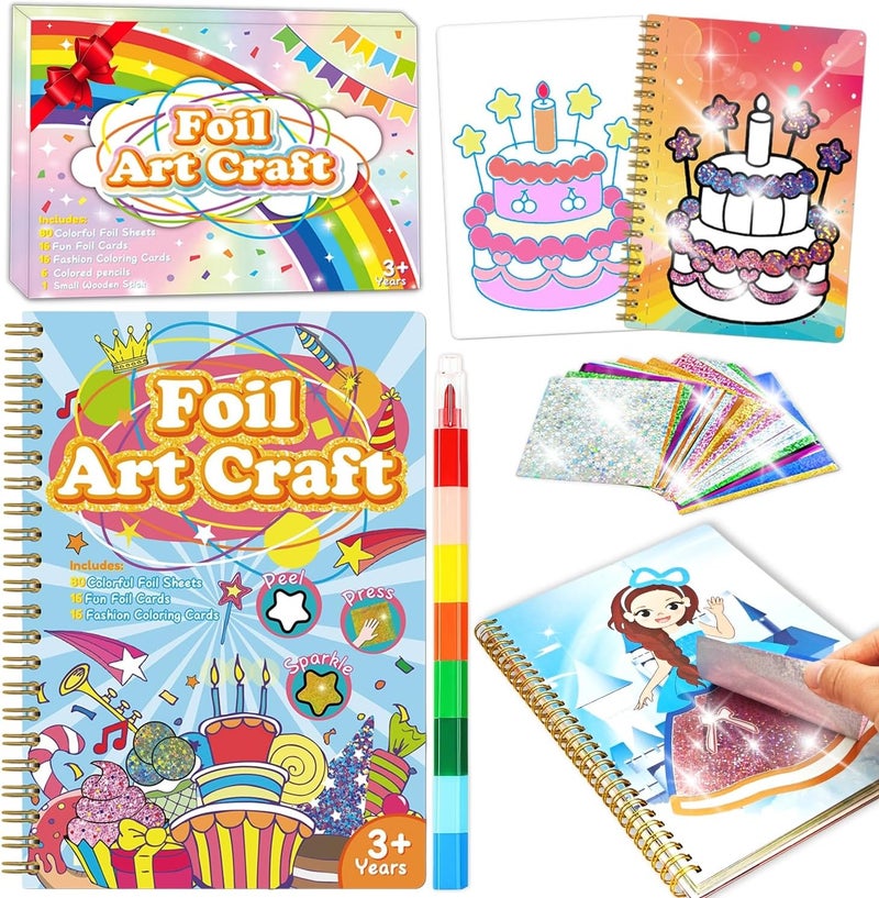 NaTuGi Foil Art Fun for Kids - Happy Birthday Theme Arts and Crafts Kits，Kids Fun Art Supplies ，Creative Birthday Gift ，Travel Toys，Suitable for Girls and Boys Craftikit (Happy Birthday) - Image 1